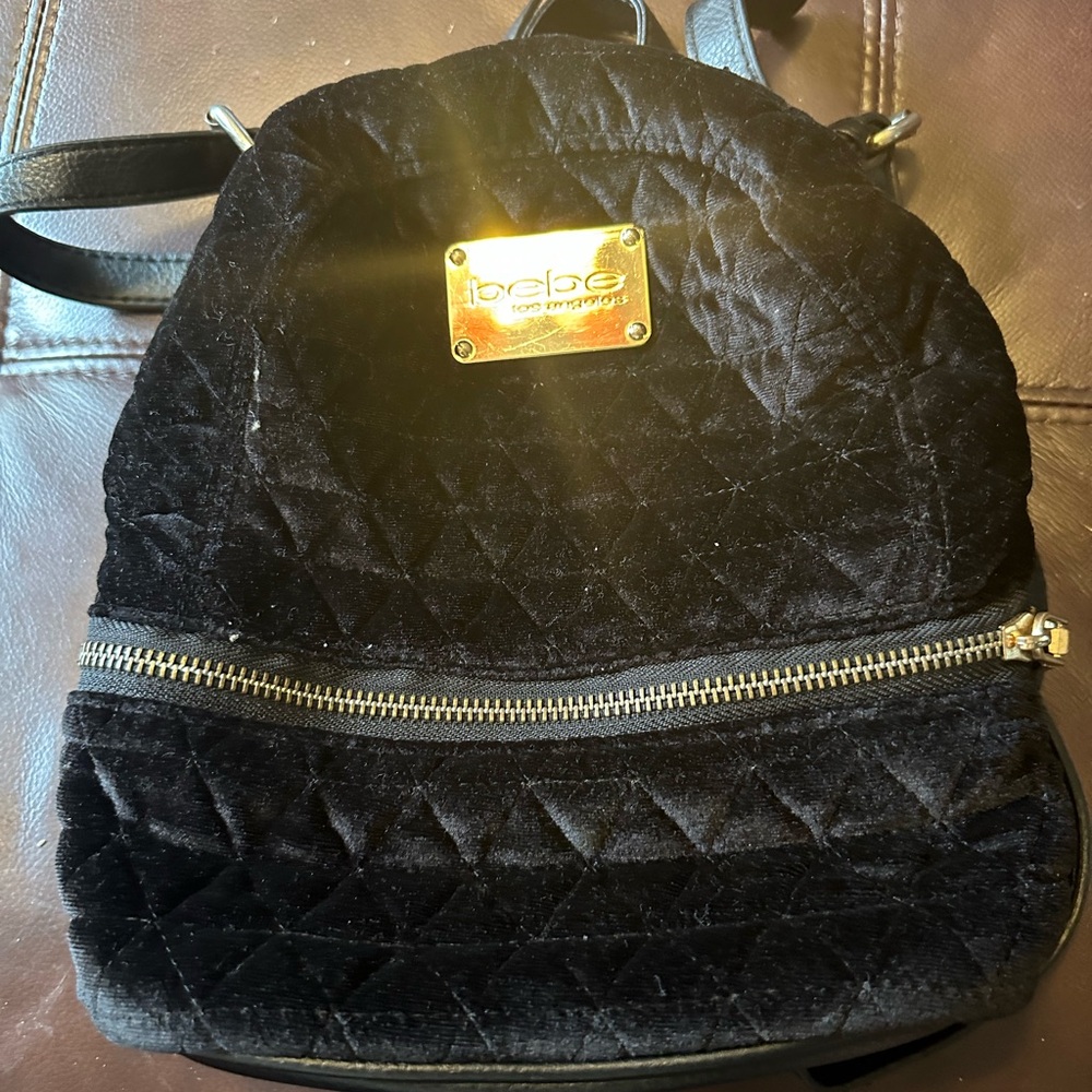 Bebe Black Velvet Quilted Backpack